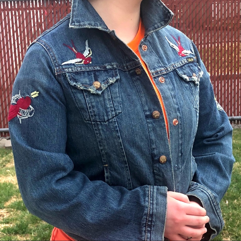 Lucky Brand Denim True Love is Forever Tattoo Jacket Medium - Picture 2 of 16